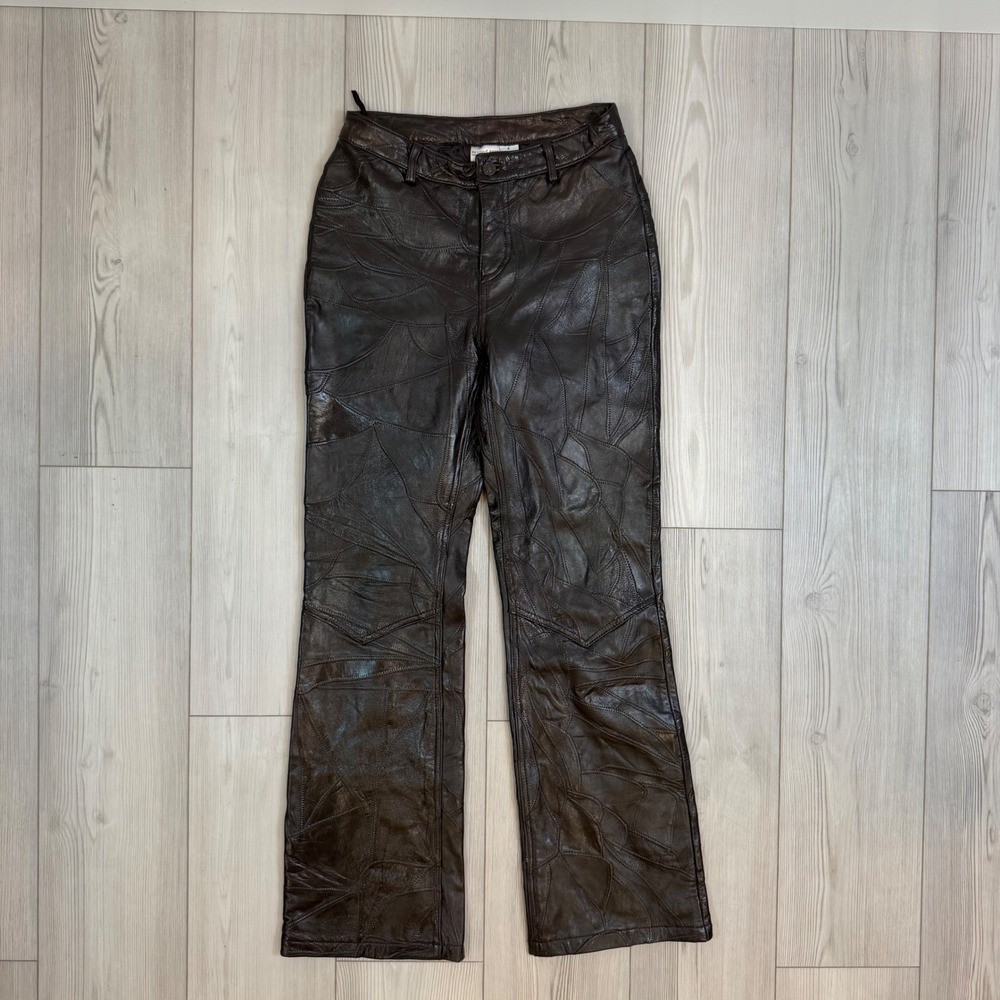 Newport News Vintage Brown Patchwork Leather Pants Straight Leg Size 6